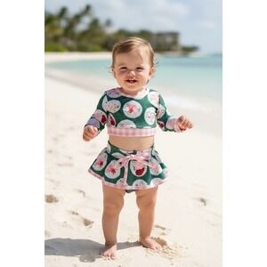 Charming Kids Bikini Set with Green and Pink Design NWOT